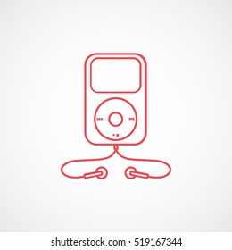 Portable Music Player Red Line Icon On White Background