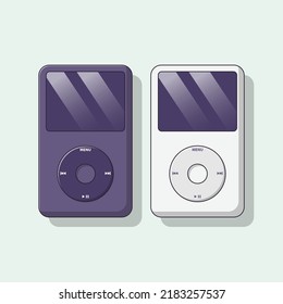 Ilustración de iconos vectores del reproductor de música portátil. Vector reproductor MP3. Estilo de caricatura plana adecuado para la página de aterrizaje web, pancarta, volante, pegatina, fondo de escritorio