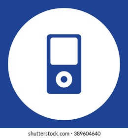 Portable music player. Vector icon blue and white
