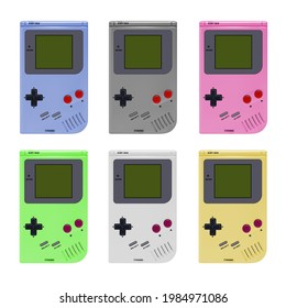 A portable Nintendo Game Boy game console in vector on a white background.Vector illustration of the Nintendo game boy handheld game console.