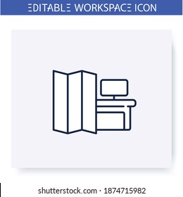 Portable office walls line icon. Workspace optimization and organization. Contemporary workplace. Futuristic office workspace innovations concept. Isolated vector illustration. Editable stroke 