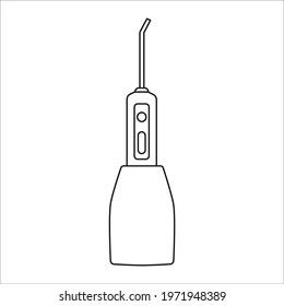 Portable oral irrigator vector outline icon. Water flosser symbol isolated on white background. Teeth brushing machine for interdental wash orthodontic braces.