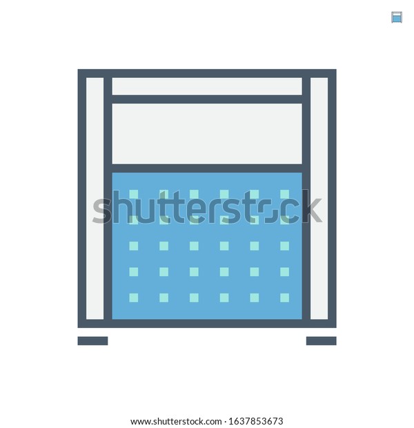 Portable partition screen vector icon for assembly as
cubicle modern corporate office furniture for business. Private
workspace, workplace or workstation for place desk, chair and
computer. 64x64 px.