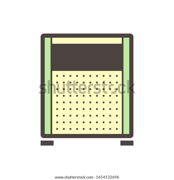 Portable partition screen vector icon. For\
assembly as cubicle or modern corporate office furniture for\
business. That private workspace, workplace or workstation for\
place desk, chair and\
computer.