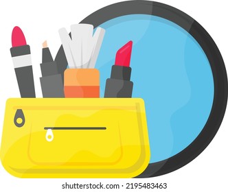 Portable Personal Beauty pouch vector icon design, Glamour and beauty symbol, Haute couture Sign, Fashion Show and Exhibition stock illustration, Makeup Kit with looking mirror Concept