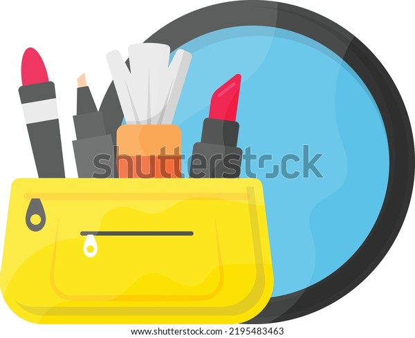 Portable Personal Beauty pouch vector icon\
design, Glamour and beauty symbol, Haute couture Sign, Fashion Show\
and Exhibition stock illustration, Makeup Kit with looking mirror\
Concept