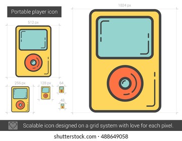 Icono de línea vectorial del reproductor portátil aislado en fondo blanco. Icono de línea de reproductor portátil para infografía, sitio web o aplicación. Icono escalable diseñado en un sistema de cuadrícula.