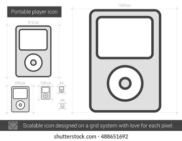 Portable player vector line icon isolated on white background. Portable player line icon for infographic, website or app. Scalable icon designed on a grid system.