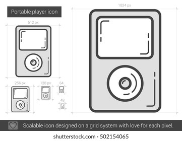 Tragbarer Spieler, Vektorgrafik Symbol einzeln auf weißem Hintergrund. Portable Spieler Linie Symbol für Infografik, Website oder App. Skalierbares Symbol, das auf einem Gittersystem entworfen wurde.