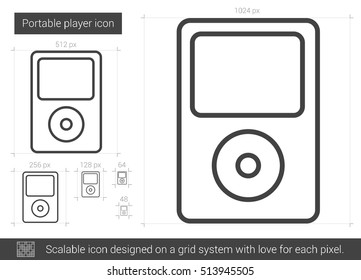 Portable player vector line icon isolated on white background. Portable player line icon for infographic, website or app. Scalable icon designed on a grid system.