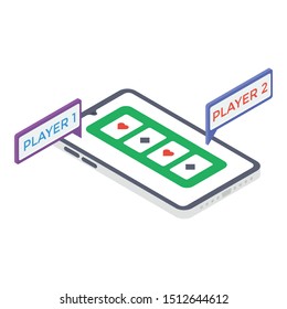 
Portable poker playing, poker mobile game app isometric design 
