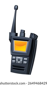 Rádio policial portátil, um dispositivo de comunicação para os policiais manterem contato e coordenarem as operações. Ilustração de desenho animado vetorial
