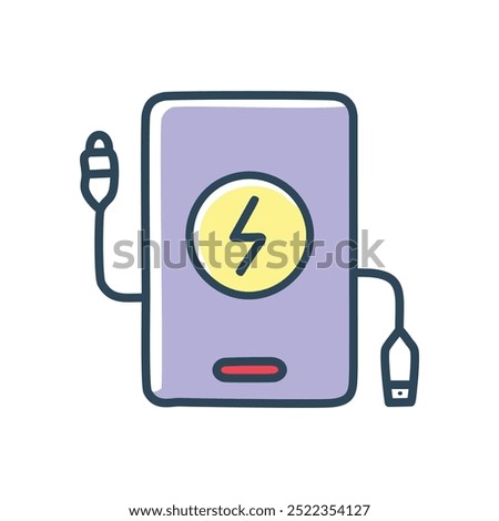 Portable power bank. Rechargeable power bank with lightning bolt icon, for charging mobile devices on the go.