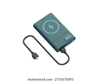 Portable Power Bank with Wireless Charging and Digital Display illustration icon 3d render
