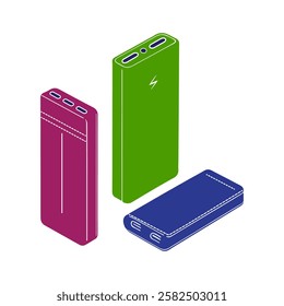 Portable power banks colored icons.