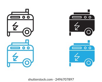 Portable power generator icon black and white vector outline sign