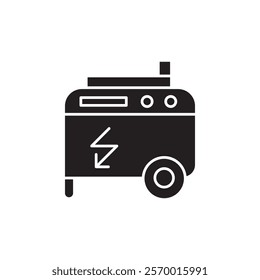 Portable power generator icon black and white vector outline sign