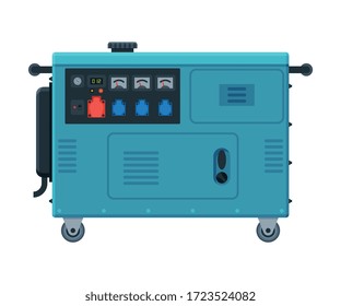 Portable Power Generator on Wheels, Diesel Electrical Engine Equipment Vector Illustration