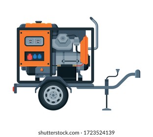 Portable Power Generator on Wheels, Electrical Engine Equipment Vector Illustration