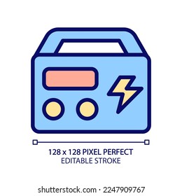 Portable PowerStation Pixel perfekt RGB Farbsymbol. Wiederaufladbares Gerät. Batteriegenerator. Gerät für Zuhause und Camping. Einzige Vektorgrafik. Einfache, ausgefüllte Linienzeichnung. Bearbeitbarer Hub