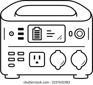 Portable power station. Vector outline illustration.