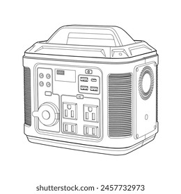 Portable power station. Vector outline illustration.