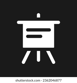 Portable presentation board dark mode glyph ui icon. Display board. User interface design. White silhouette symbol on black space. Solid pictogram for web, mobile. Vector isolated illustration