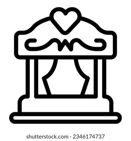 Portable puppet theater with curtains and heart line icon, theater concept, stage vector sign on white background, outline style icon mobile concept web design. Vector graphics.