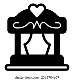 Portable puppet theater with curtains and heart solid icon, theater concept, stage vector sign on white background, glyph style icon for mobile concept and web design. Vector graphics