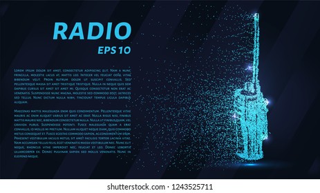 Portable radio of blue glowing dots. The portable radio of the particles. Vector illustration