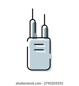 Portable radio device icon featuring two antennas and simple outlined graphic style, representing wireless communication, signal transmission, and modern technology