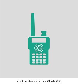 Portable radio icon. Gray background with green. Vector illustration.
