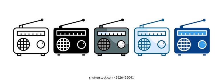 Conjunto de ícones de rádio portátil Coleção de estilos múltiplos
