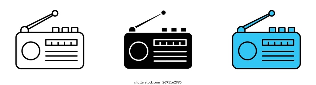Vetor de ícone de rádio portátil. Histórico de áudio e símbolo de simplicidade. ilustração vetorial.
