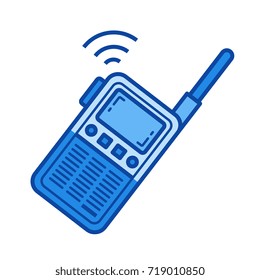 Portable radio set vector line icon isolated on white background. Portable radio set line icon for infographic, website or app. Blue icon designed on a grid system.