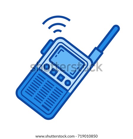 Portable radio set vector line icon isolated on white background. Portable radio set line icon for infographic, website or app. Blue icon designed on a grid system.
