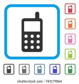 Portable Radio Transmitter icon. Flat gray iconic symbol in a light blue rounded rectangle. Black, gray, green, blue, red, orange color additional versions of Portable Radio Transmitter vector.