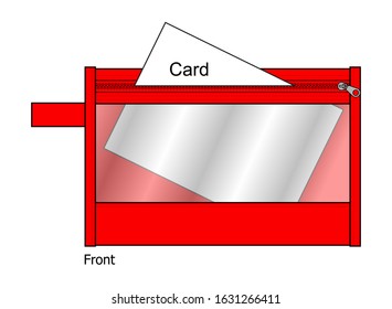 Portable red document bag with clear plastic template on white background, vector file