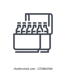 Frigorífico portátil con icono de línea de bebidas. Señal de contorno vectorial de Beach Fridge.