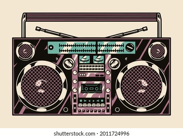 Portable retro boombox colorful concept in vintage style isolated vector illustration