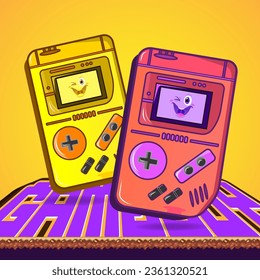 Portable retro game console. 90's Handheld video game console.