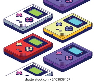 Portable retro game console 90's Handheld video game console pixel art vector illustration