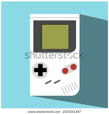 Portable retro game console. 90's handheld video game console. Flat vector illustration.