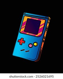 Console de jogo retro portátil. Ilustração vetorial original em estilo vintage. Desenhado à mão, não com IA