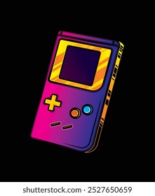 Portable retro game console. Original vector illustration in vintage style. Hand drawn, not AI