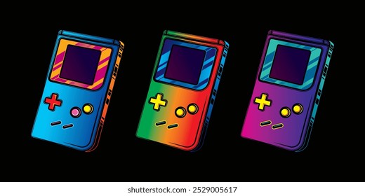 Consola de juegos retro portátil. Ilustración vectorial original en estilo vintage. Dibujado a mano, no AI