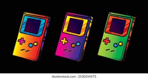 Portable retro game console. Original vector illustration in vintage style. Hand drawn, not AI