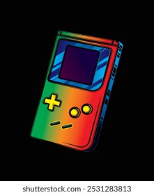 Portable retro game console. Original vector illustration in vintage style. Hand drawn, not AI