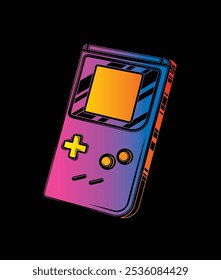Portable retro game console. Original vector illustration in vintage style. Hand drawn, not AI