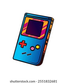 Portable retro game console. Original vector illustration in vintage style. Hand drawn, not AI